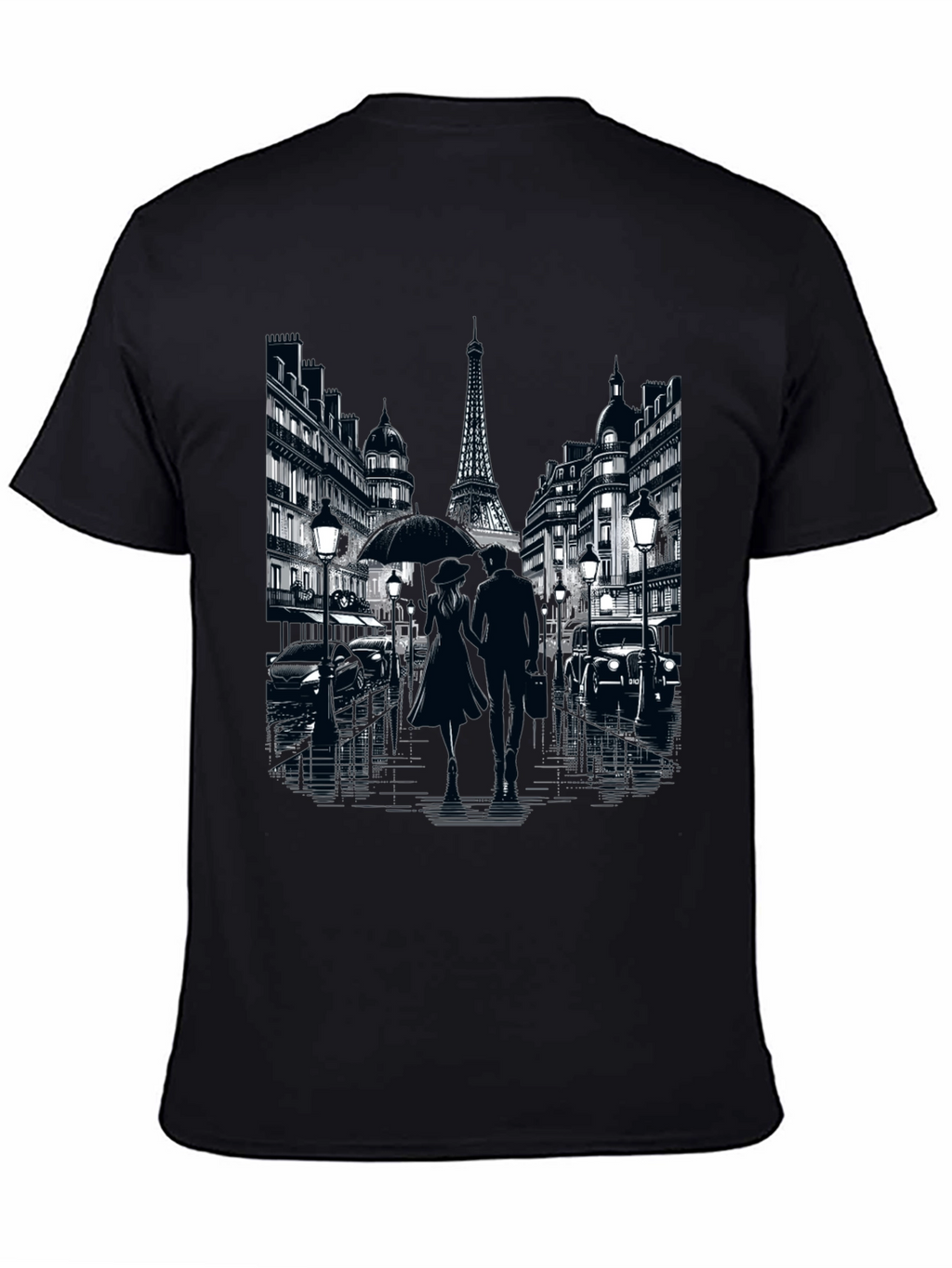 Paris Romance Graphic T-Shirt - Eiffel Tower Cityscape Tee
