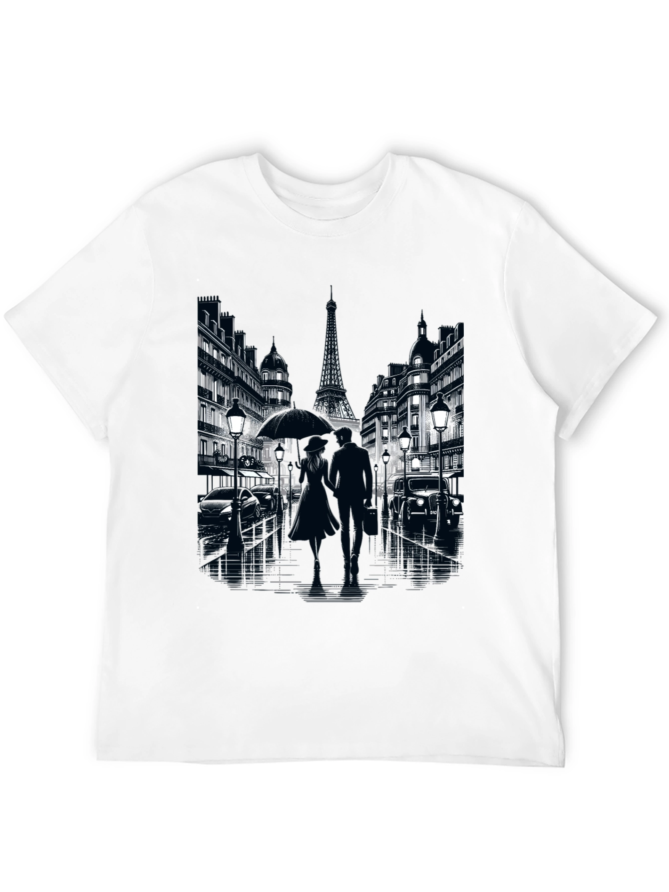 Paris Romance Graphic T-Shirt - Eiffel Tower Cityscape Tee
