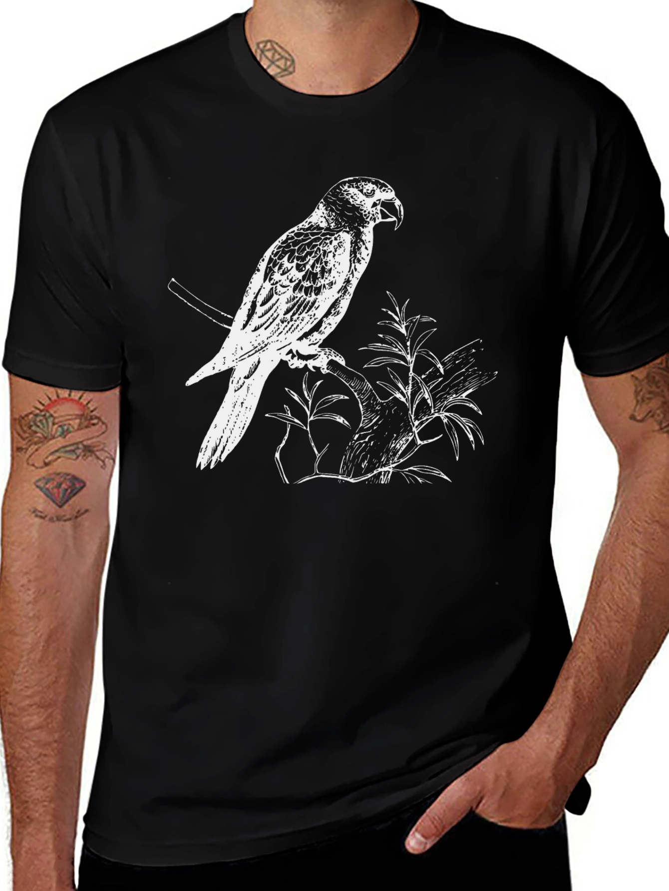 Parrot Graphic Print Tee - Mens Black T-Shirt