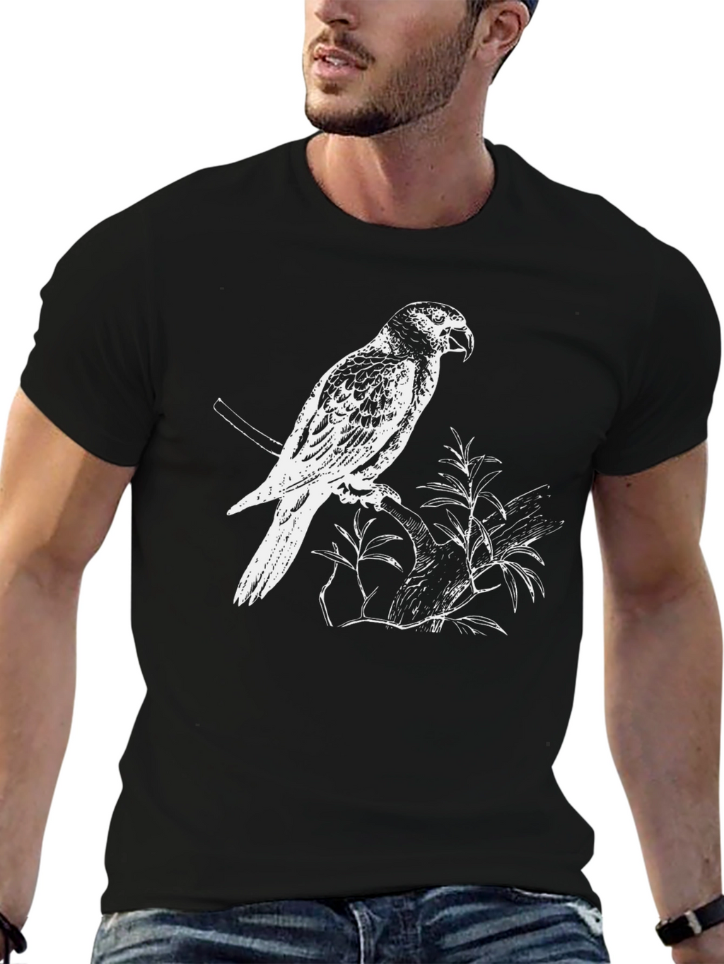 Parrot Graphic Print Tee - Mens Black T-Shirt