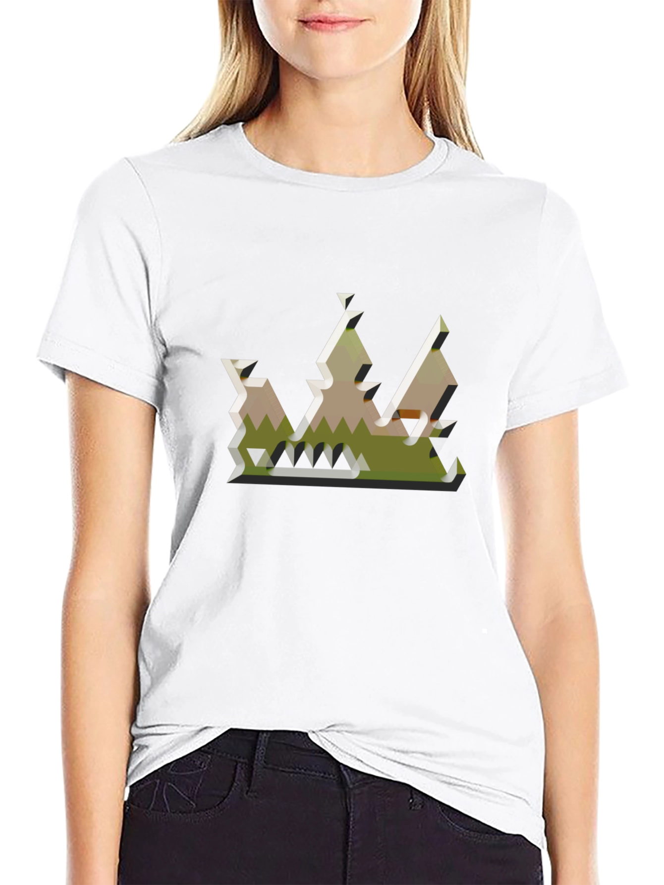 Geometric Crown Graphic Tee - Black