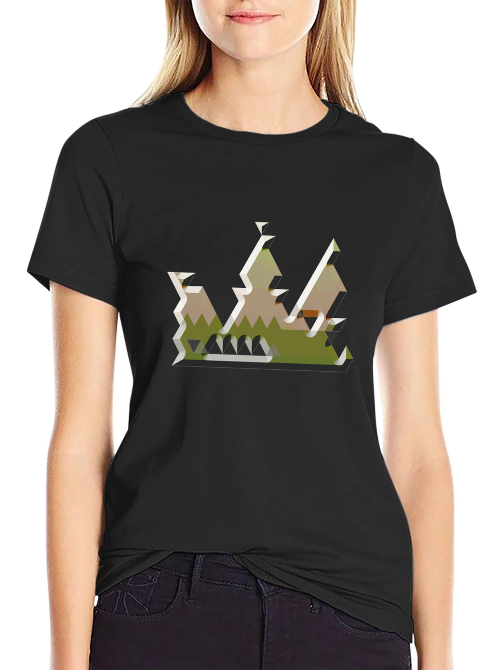 Geometric Crown Graphic Tee - Black