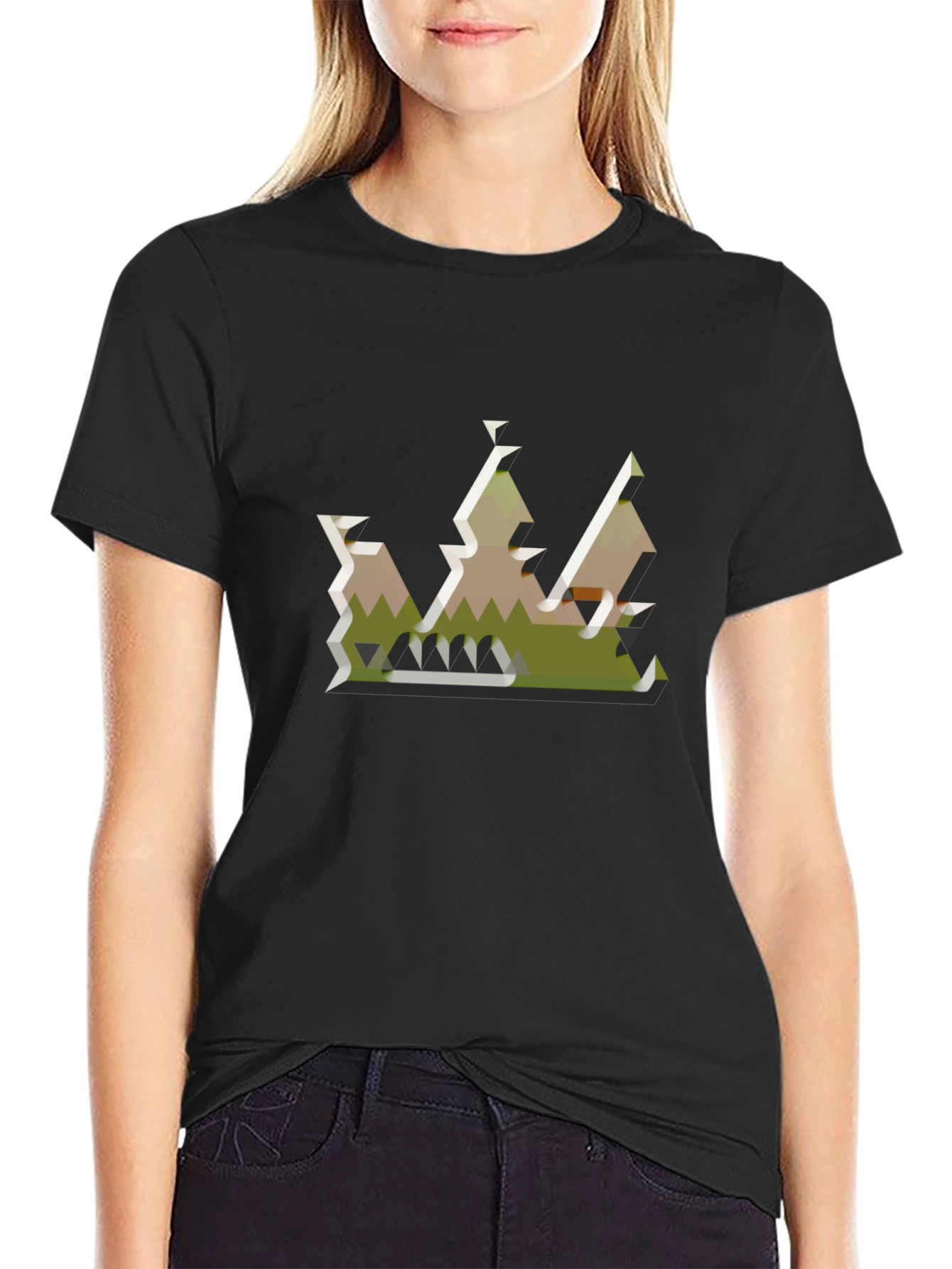 Geometric Crown Graphic Tee - Black