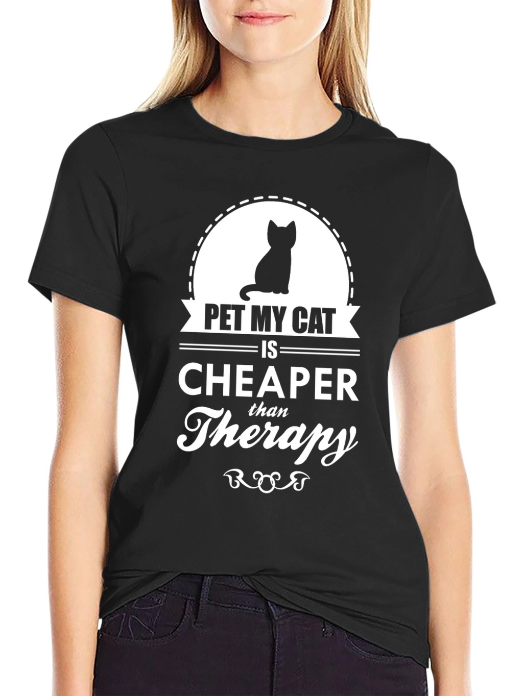 Pet My Cat Therapy T-Shirt - Black Cotton Tee