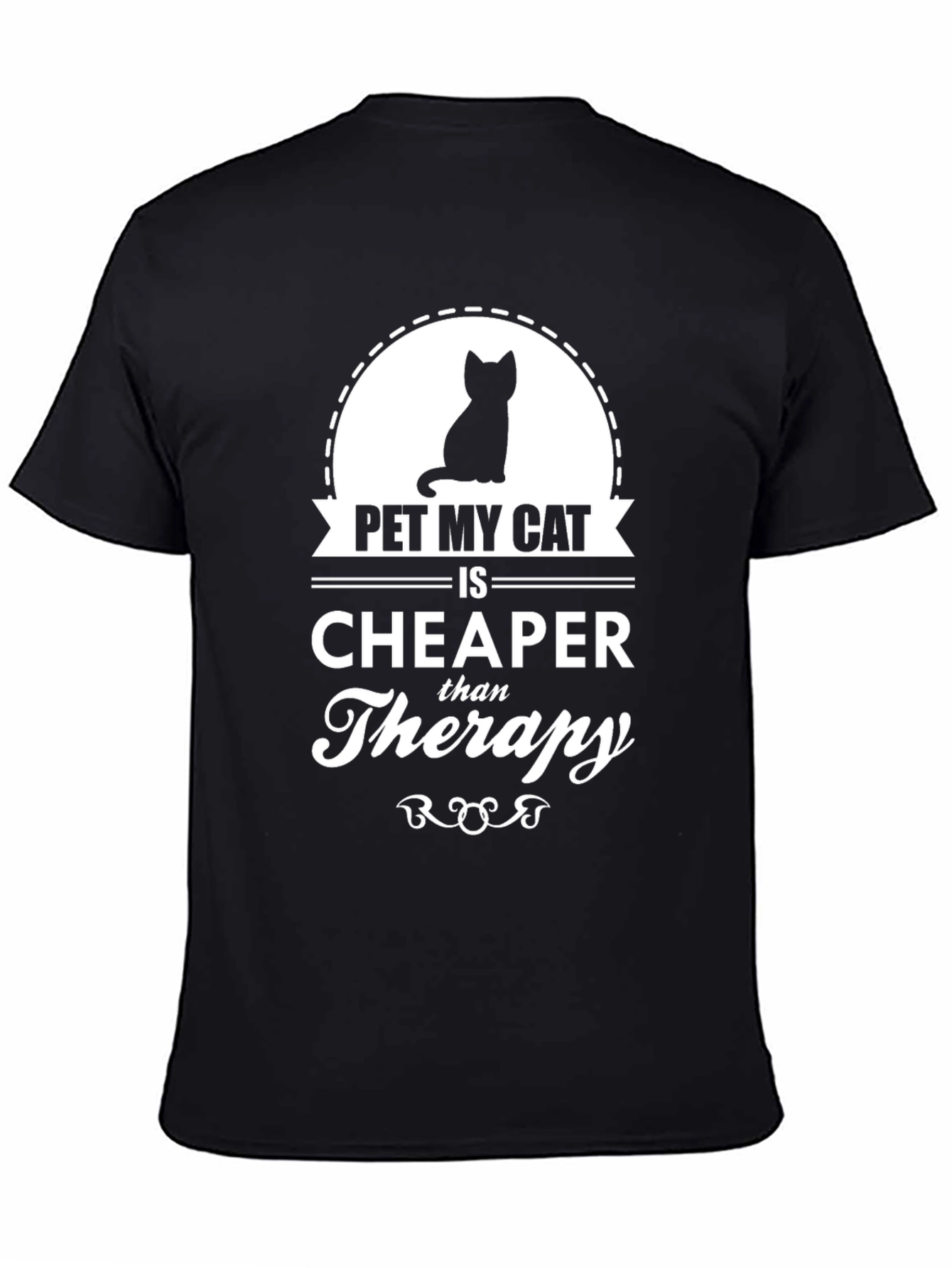 Pet My Cat Therapy T-Shirt - Black Cotton Tee
