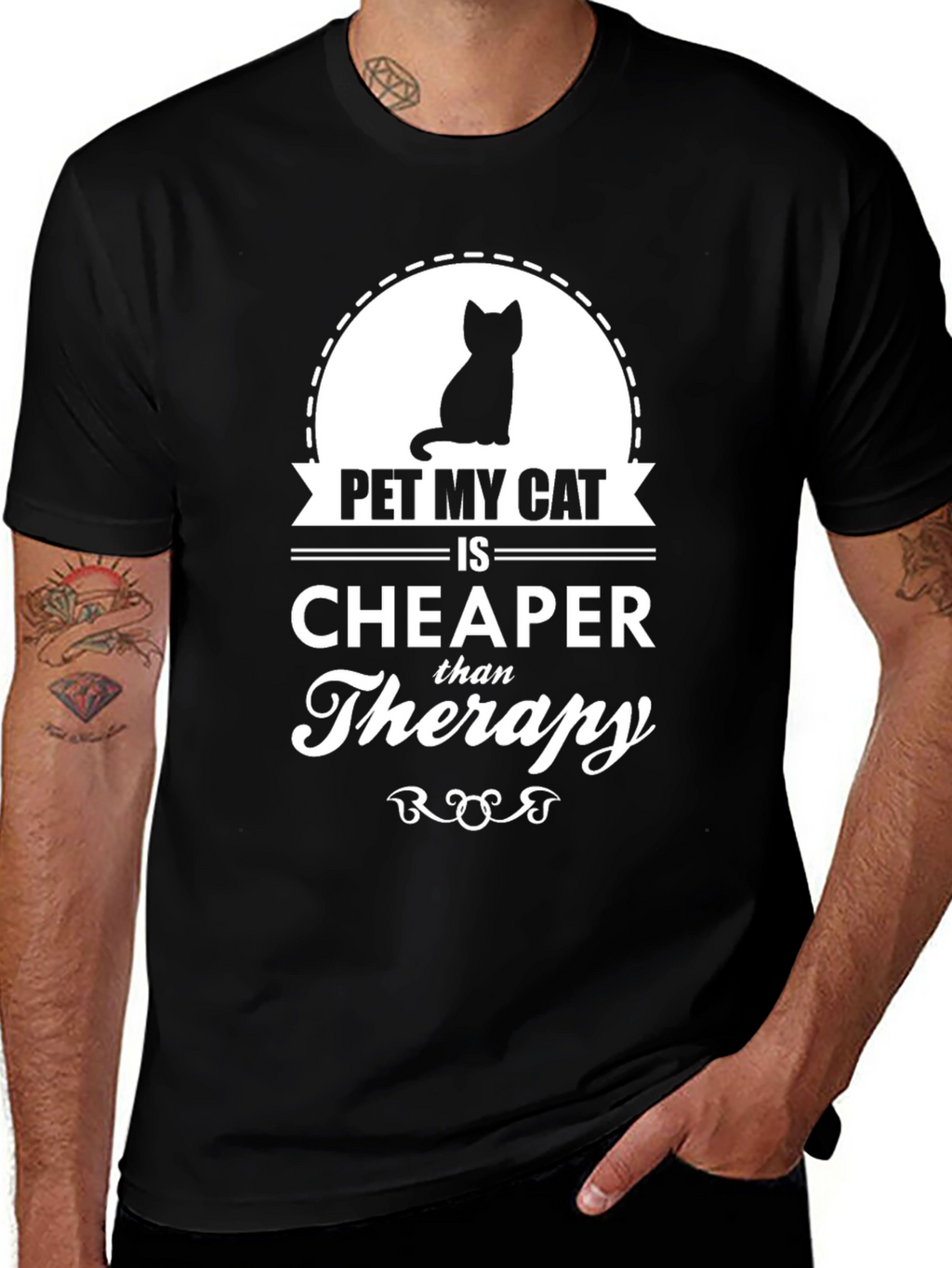 Pet My Cat Therapy T-Shirt - Black Cotton Tee