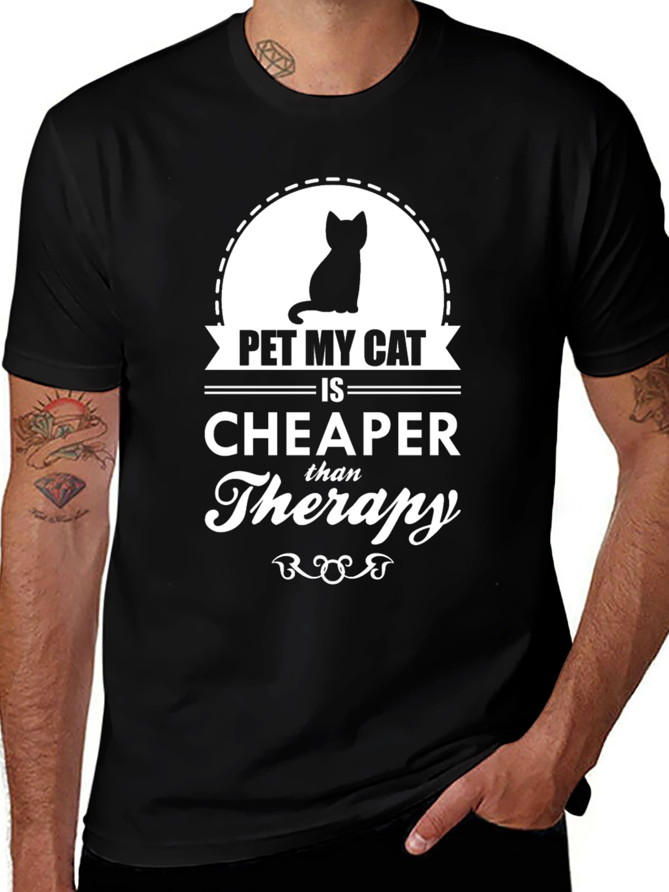 Pet My Cat Therapy T-Shirt - Black Cotton Tee