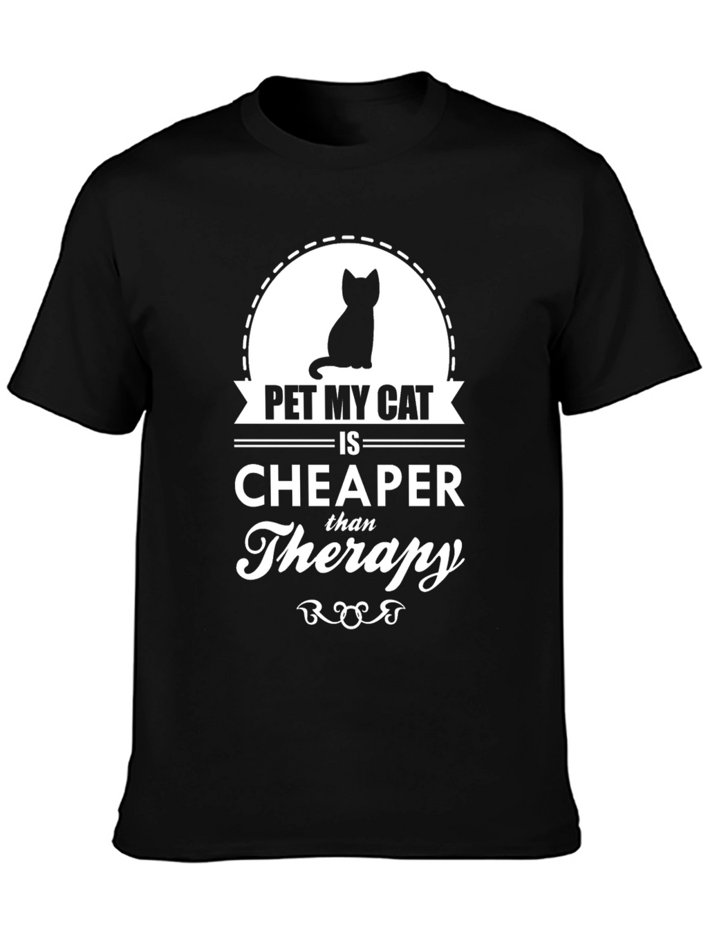 Pet My Cat Therapy T-Shirt - Black Cotton Tee