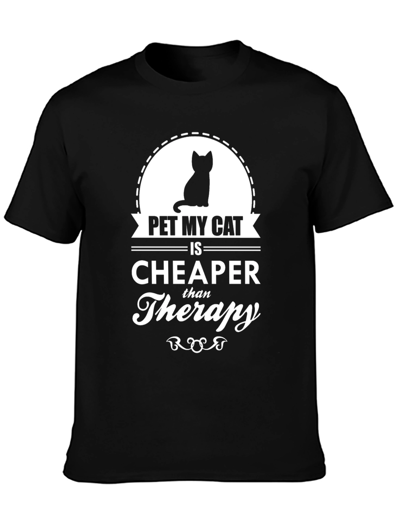 Pet My Cat Therapy T-Shirt - Black Cotton Tee