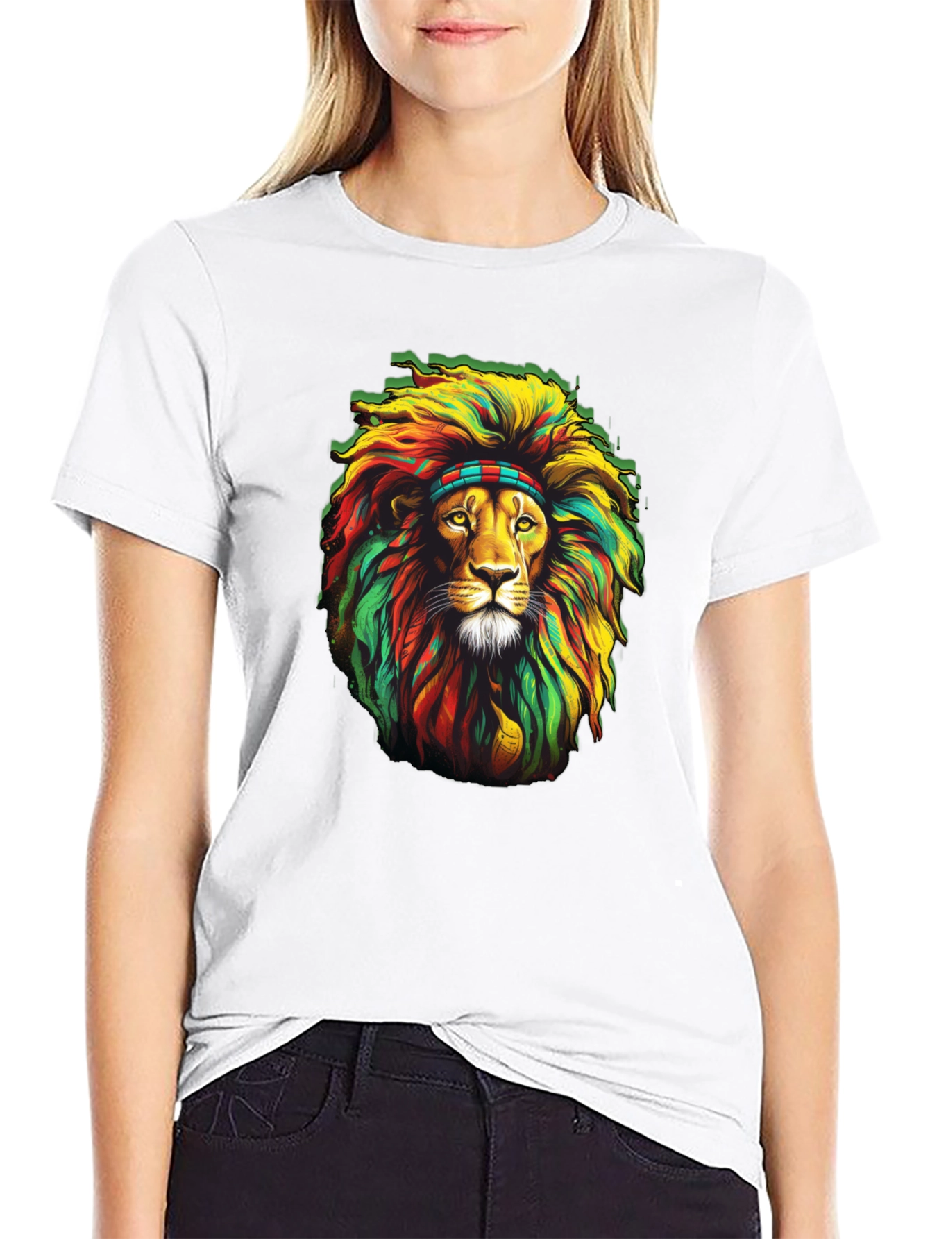 Rasta Lion Graphic T-Shirt - Black