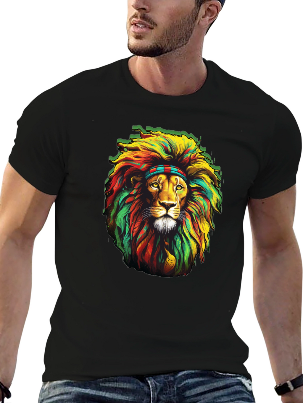 Rasta Lion Graphic T-Shirt - Black