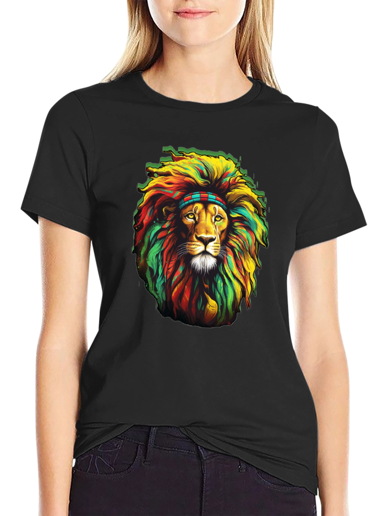Rasta Lion Graphic T-Shirt - Black