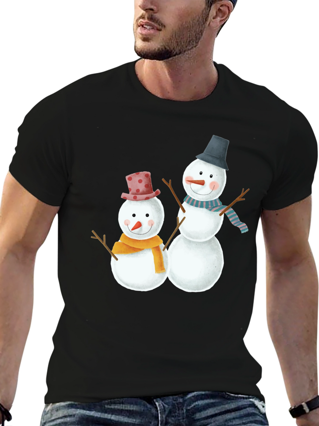 Festive Snowman Graphic Tee - Holiday Cheer