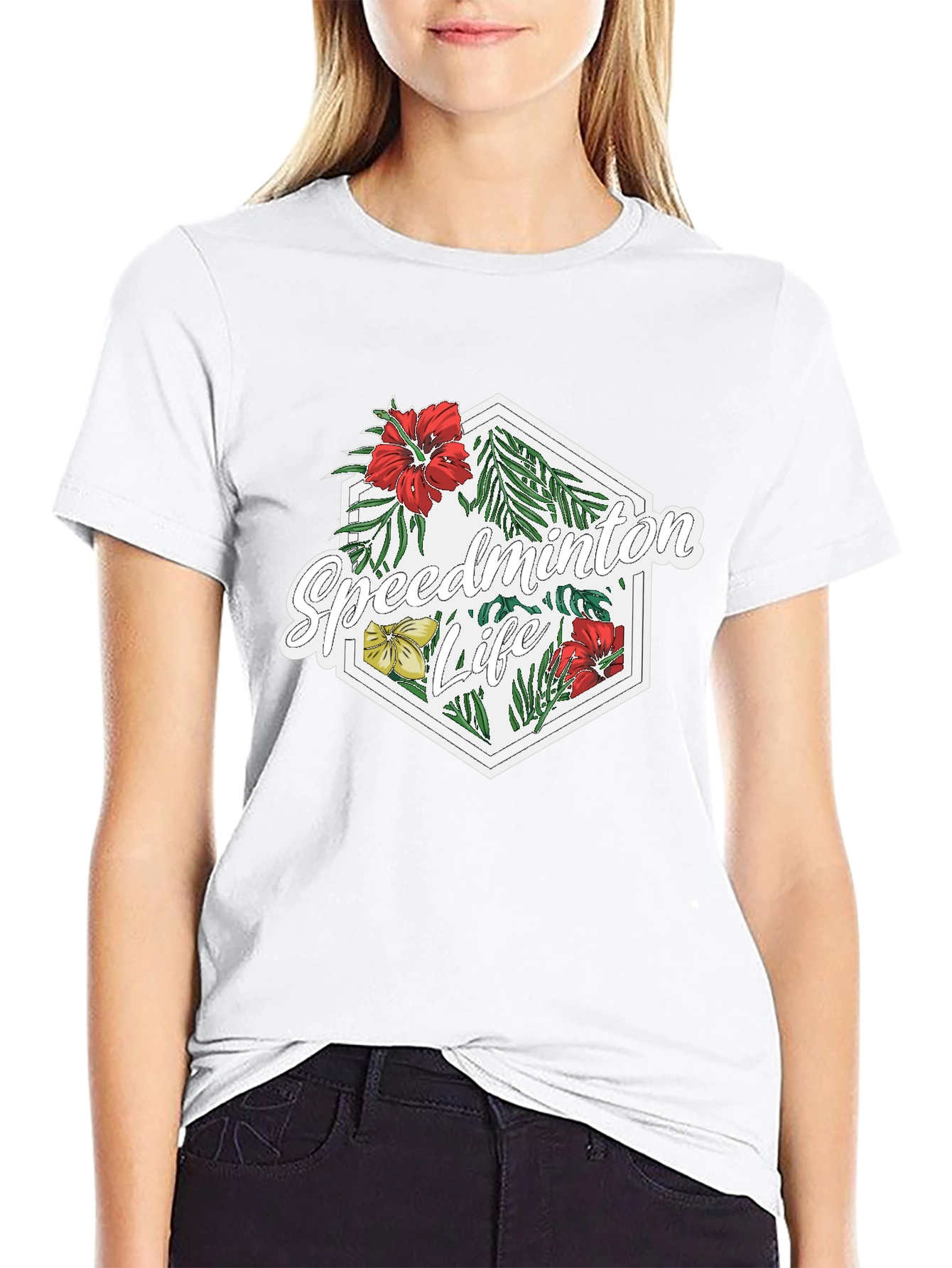 Speedminton Life Floral Black T-Shirt