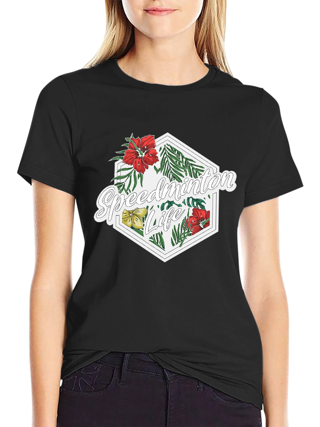Speedminton Life Floral Black T-Shirt