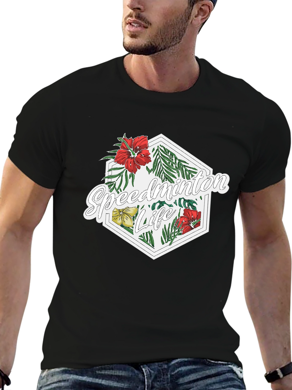 Speedminton Life Floral Black T-Shirt