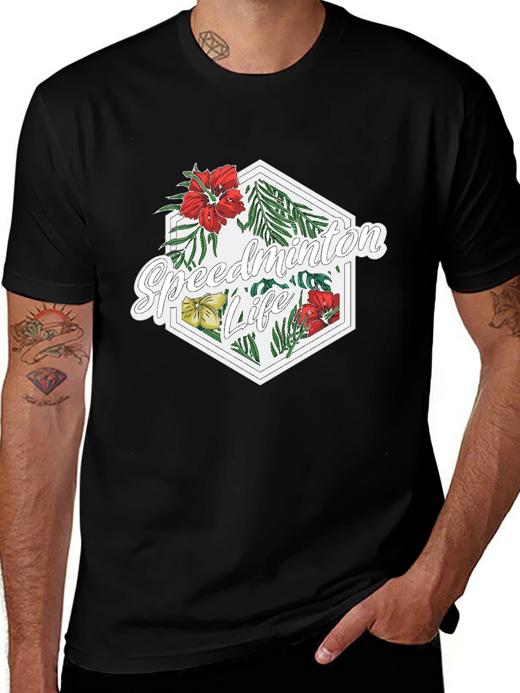 Speedminton Life Floral Black T-Shirt