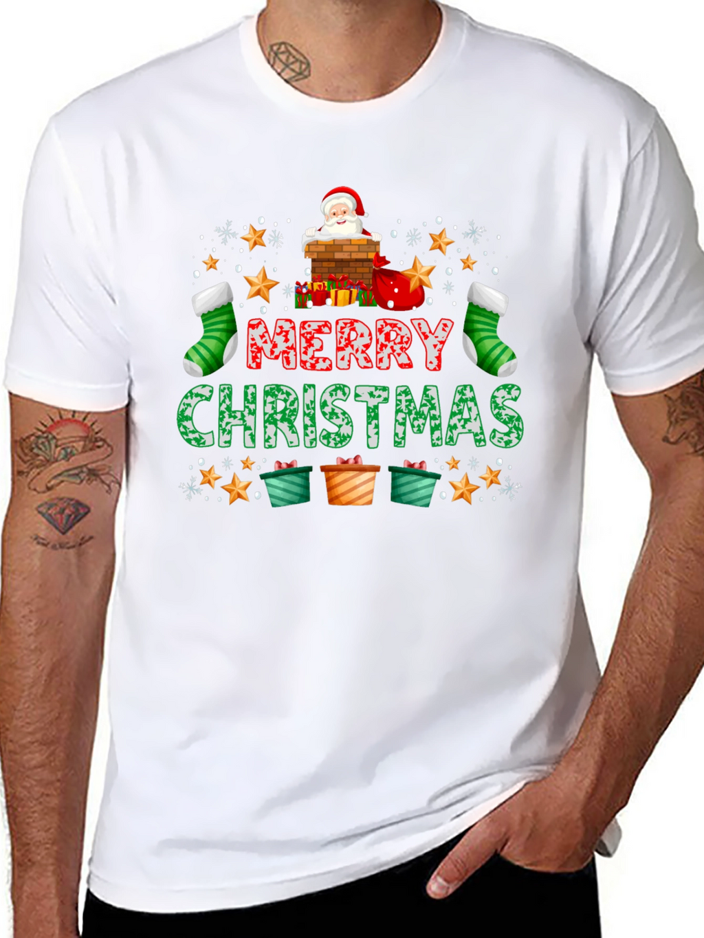 Merry Christmas T-Shirt: Santa Chimney Design