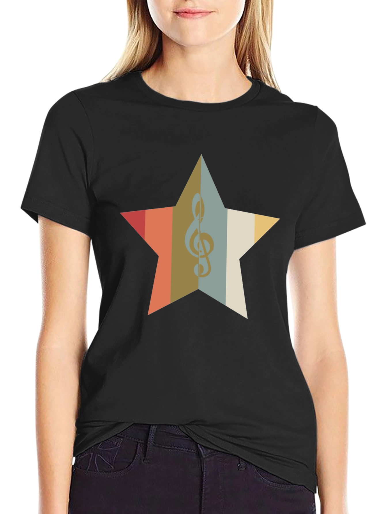 Retro Music Star Graphic Tee - Black Cotton Blend Shirt