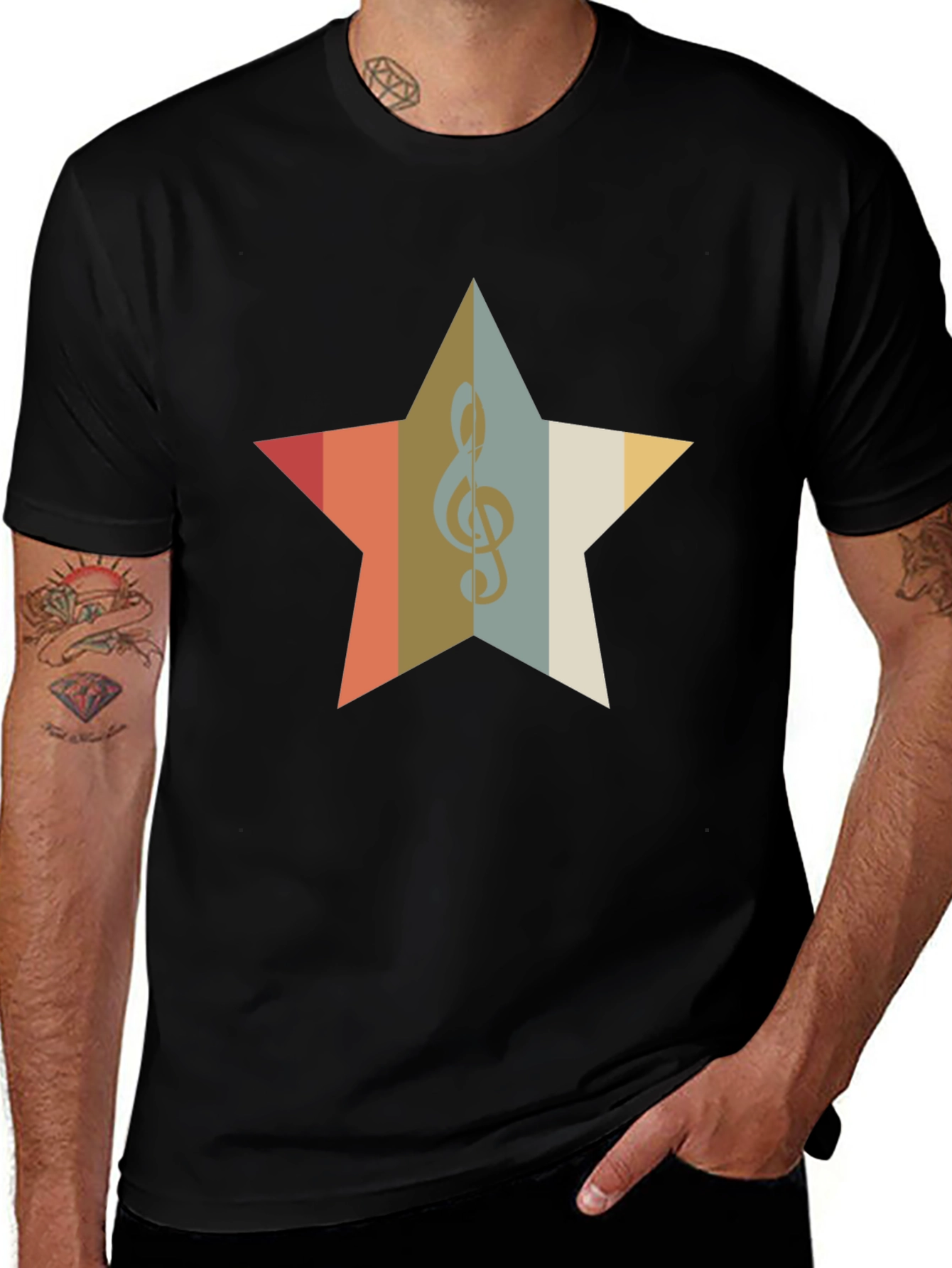 Retro Music Star Graphic Tee - Black Cotton Blend Shirt