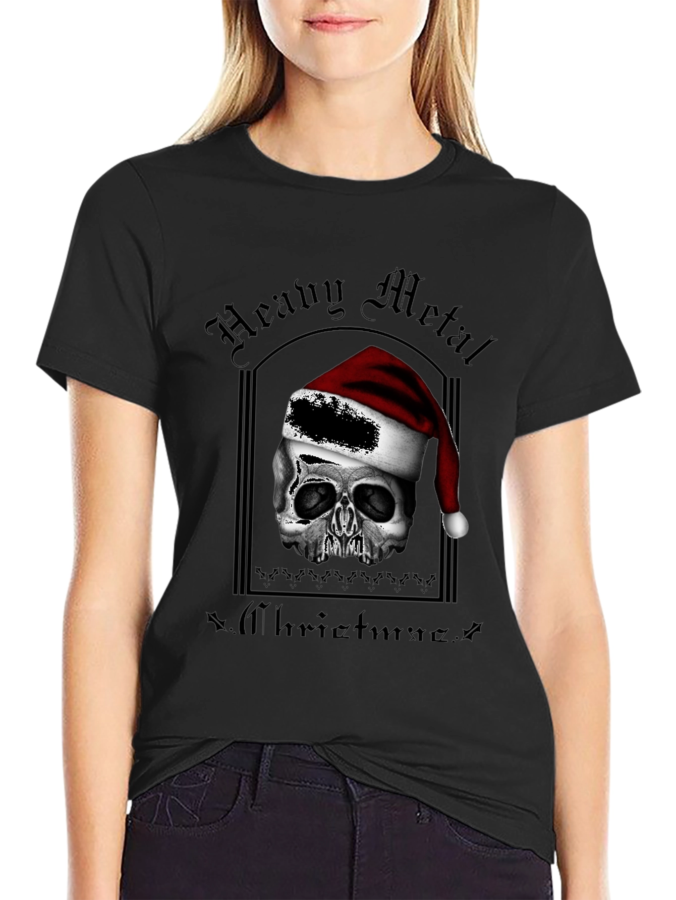 Heavy Metal Christmas Skull Graphic T-Shirt