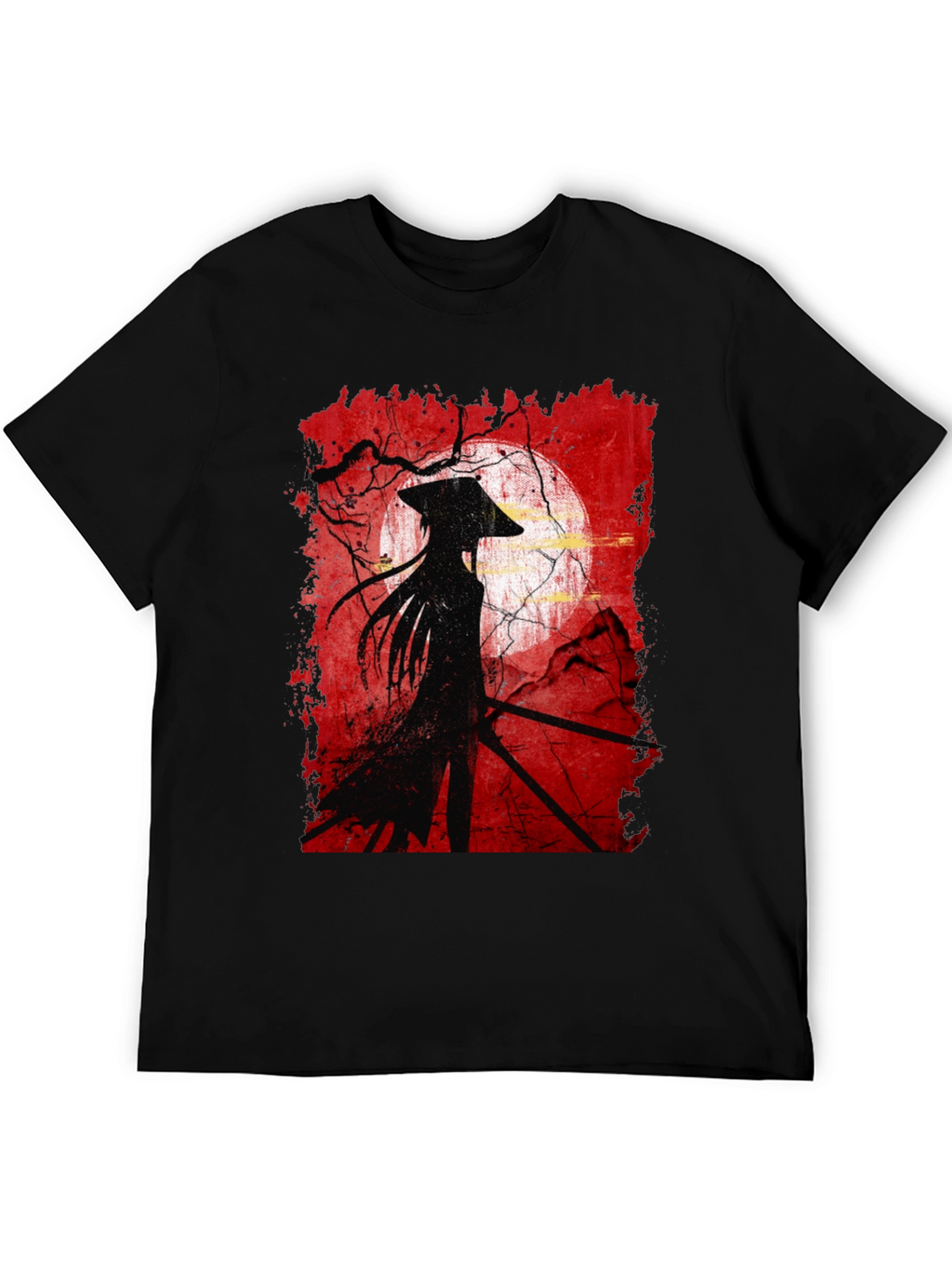 Samurai Silhouette Graphic Tee - Mens Black T-Shirt