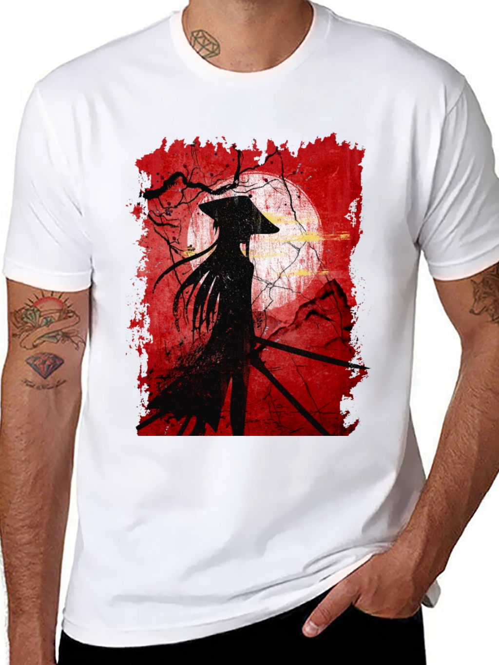 Samurai Silhouette Graphic Tee - Mens Black T-Shirt