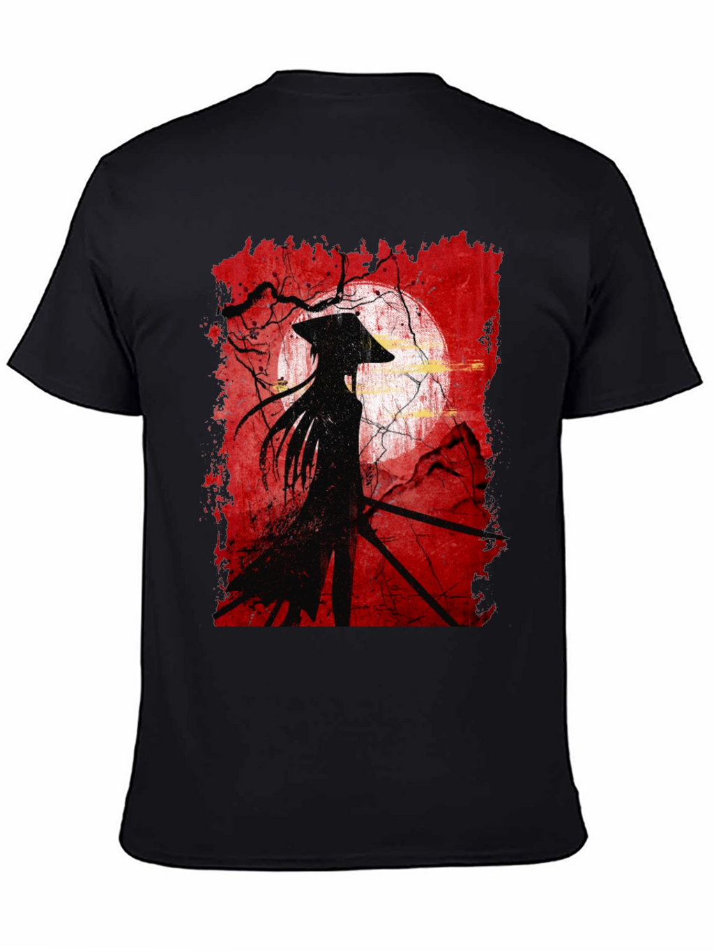 Samurai Silhouette Graphic Tee - Mens Black T-Shirt