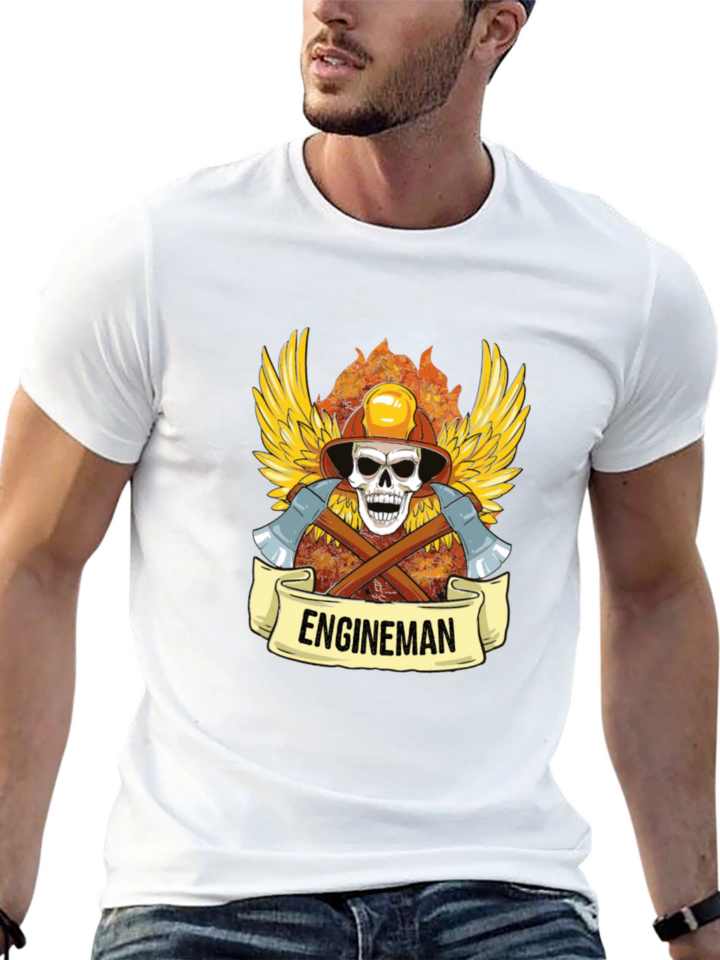 Engineman Firefighter Skull Graphic Tee