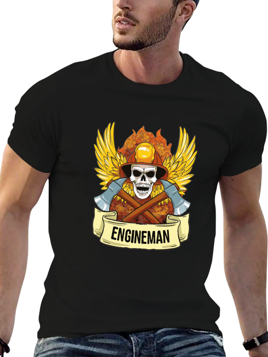 Engineman Firefighter Skull Graphic Tee