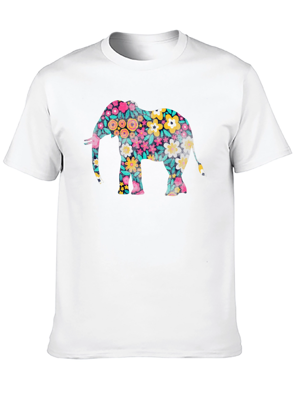 Floral Elephant Print Black T-Shirt
