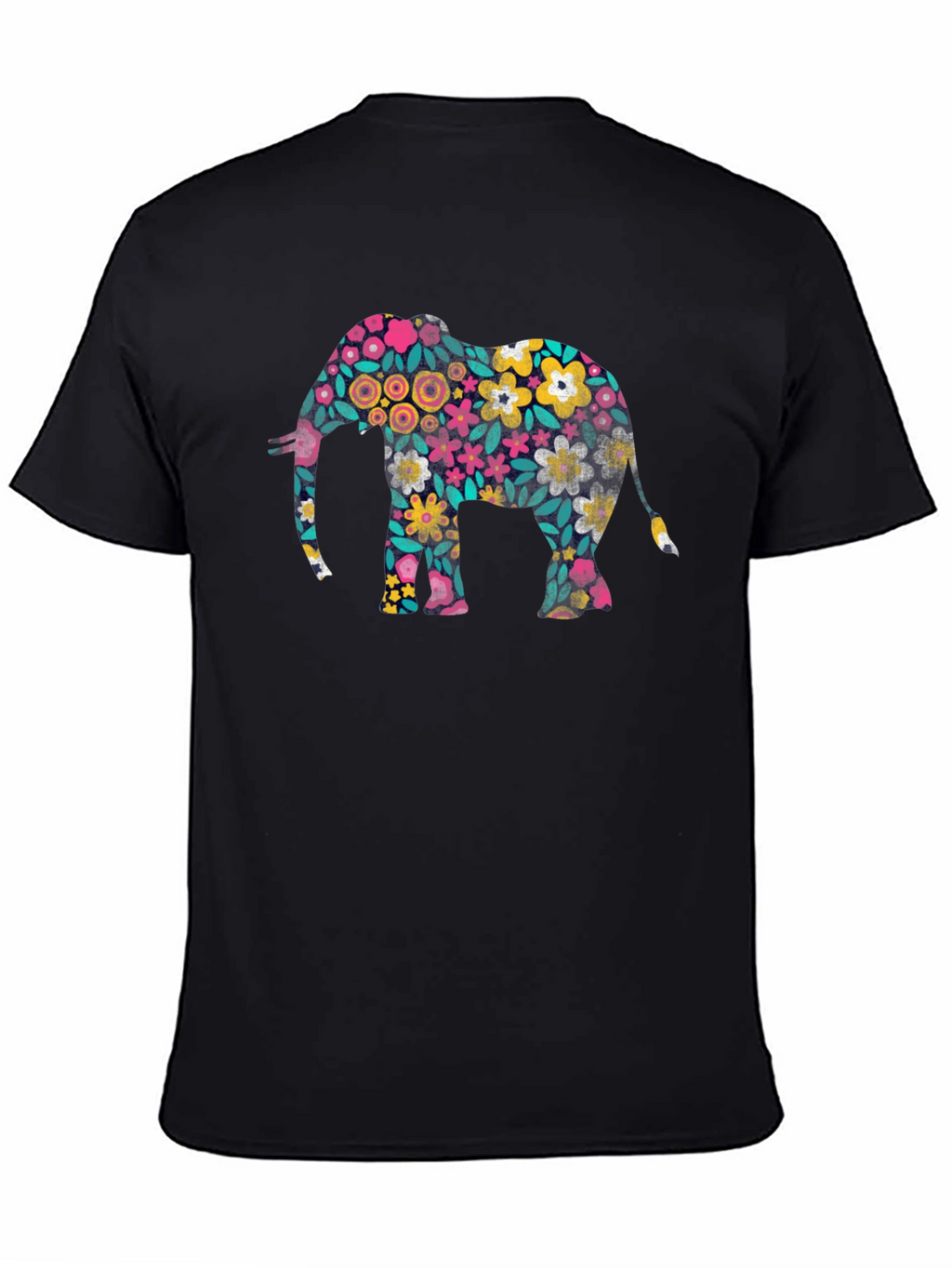 Floral Elephant Print Black T-Shirt