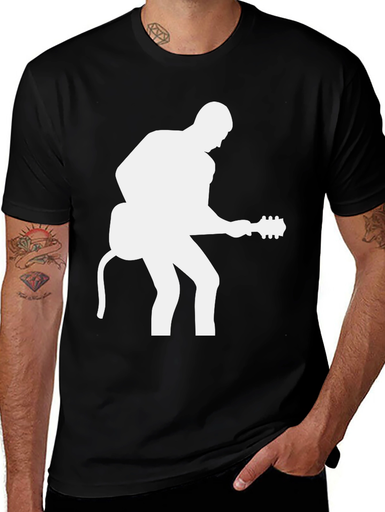 Guitar Player Graphic Tee - Black Cotton T-Shirt