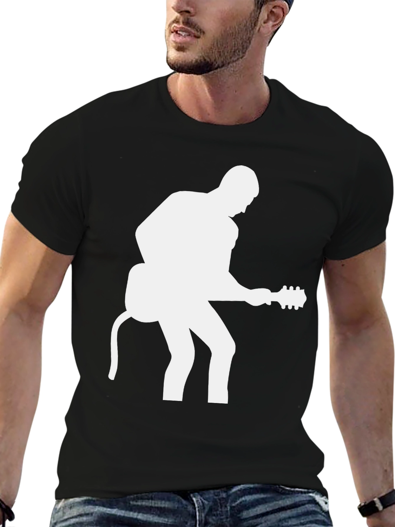 Guitar Player Graphic Tee - Black Cotton T-Shirt