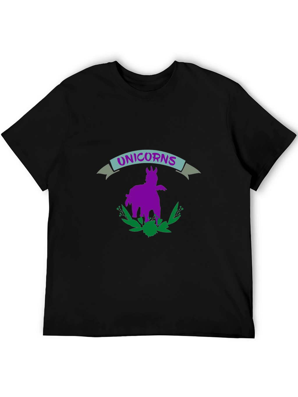 Unicorns Graphic Print Black T-Shirt