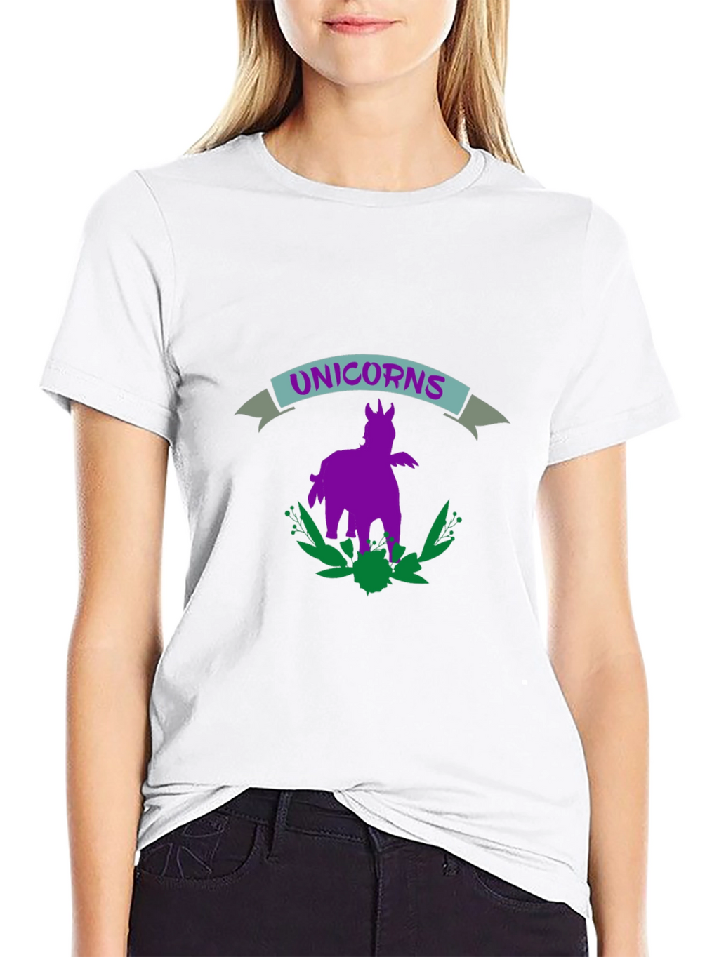 Unicorns Graphic Print Black T-Shirt