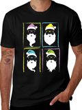Hipster Santa Graphic T-Shirt - Black Holiday Tee
