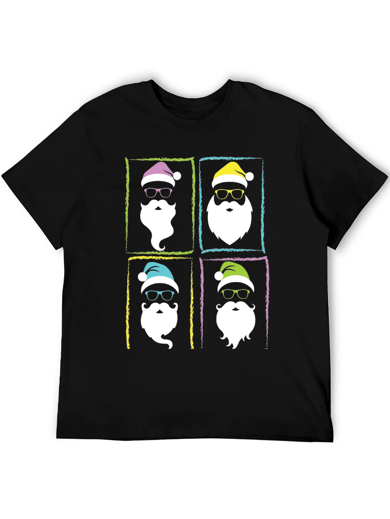 Hipster Santa Graphic T-Shirt - Black Holiday Tee