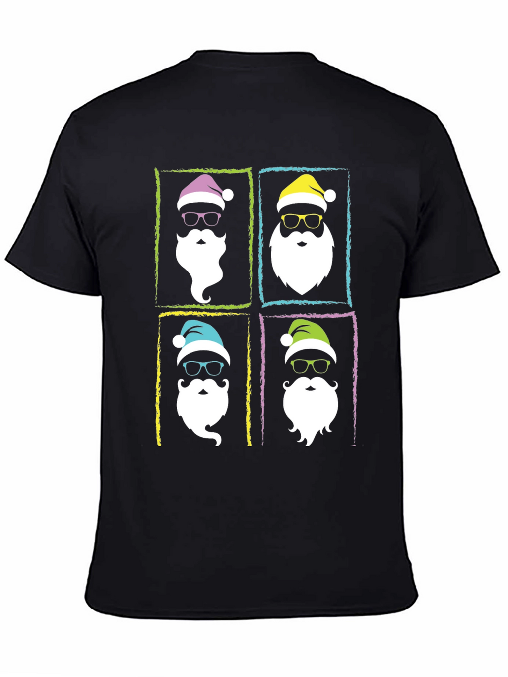 Hipster Santa Graphic T-Shirt - Black Holiday Tee