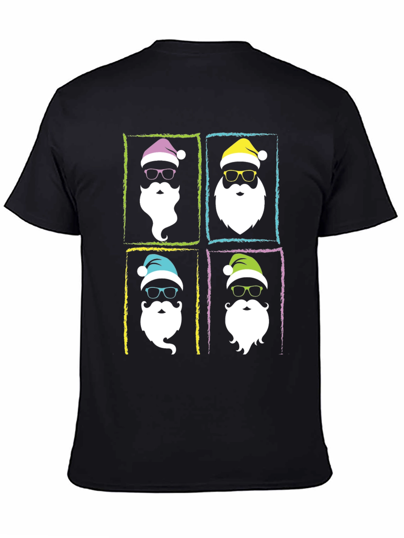 Hipster Santa Graphic T-Shirt - Black Holiday Tee