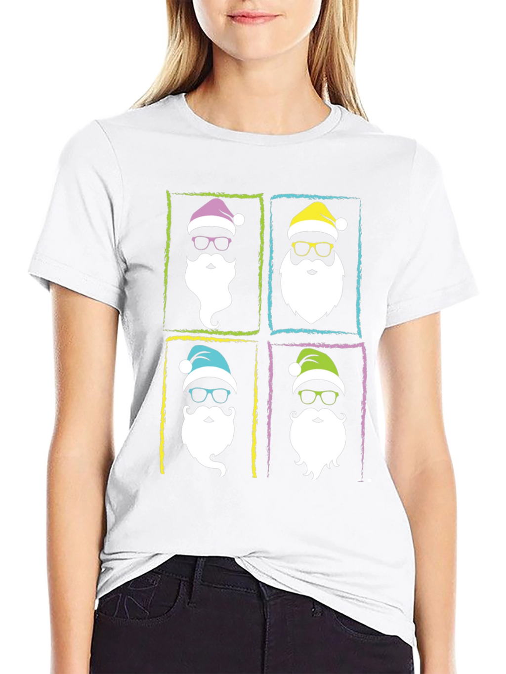 Hipster Santa Graphic T-Shirt - Black Holiday Tee