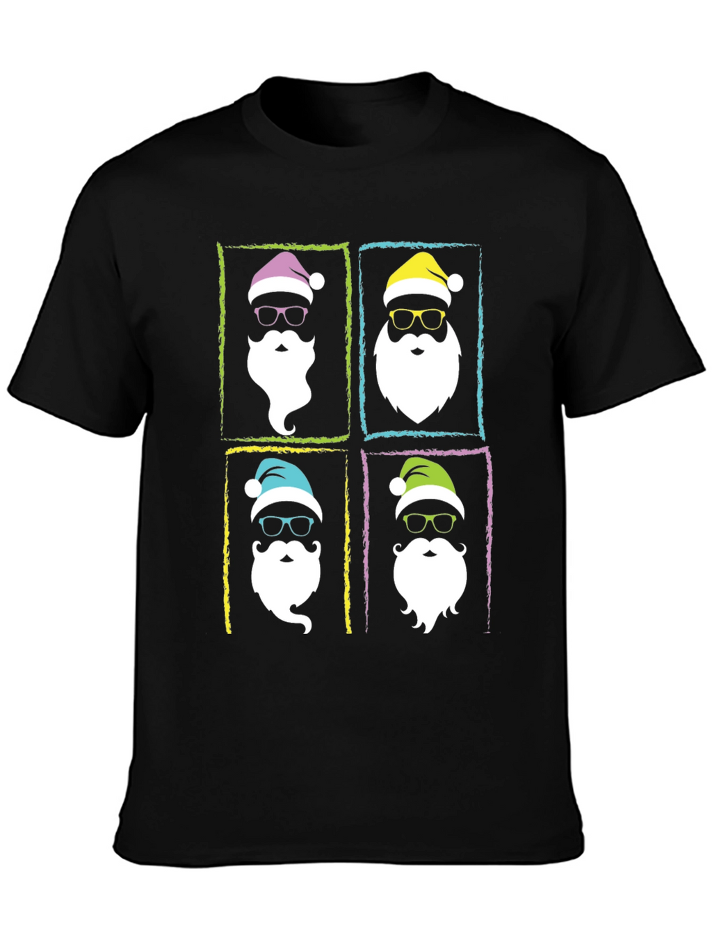 Hipster Santa Graphic T-Shirt - Black Holiday Tee