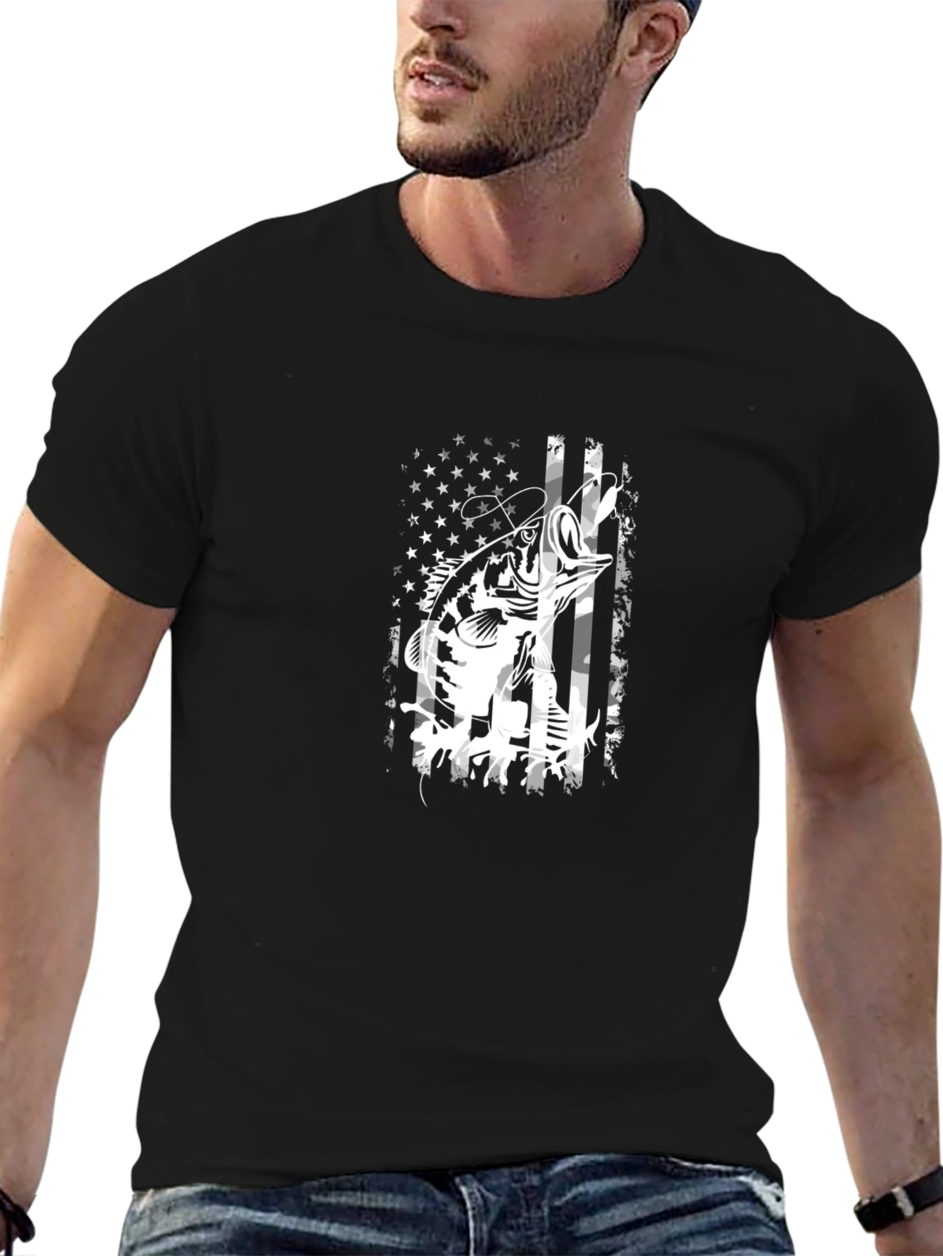 Fishing Bass American Flag T-Shirt