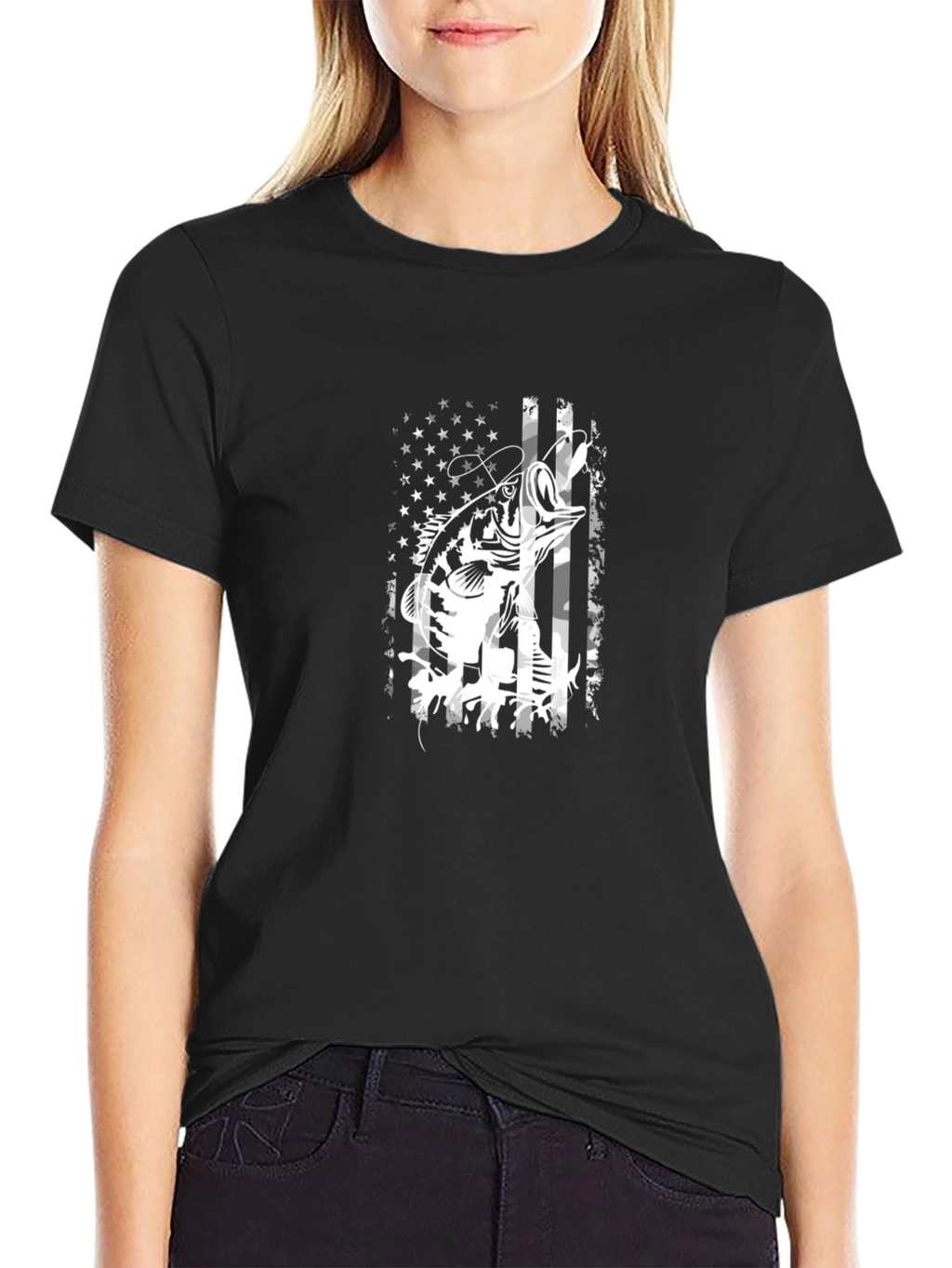 Fishing Bass American Flag T-Shirt