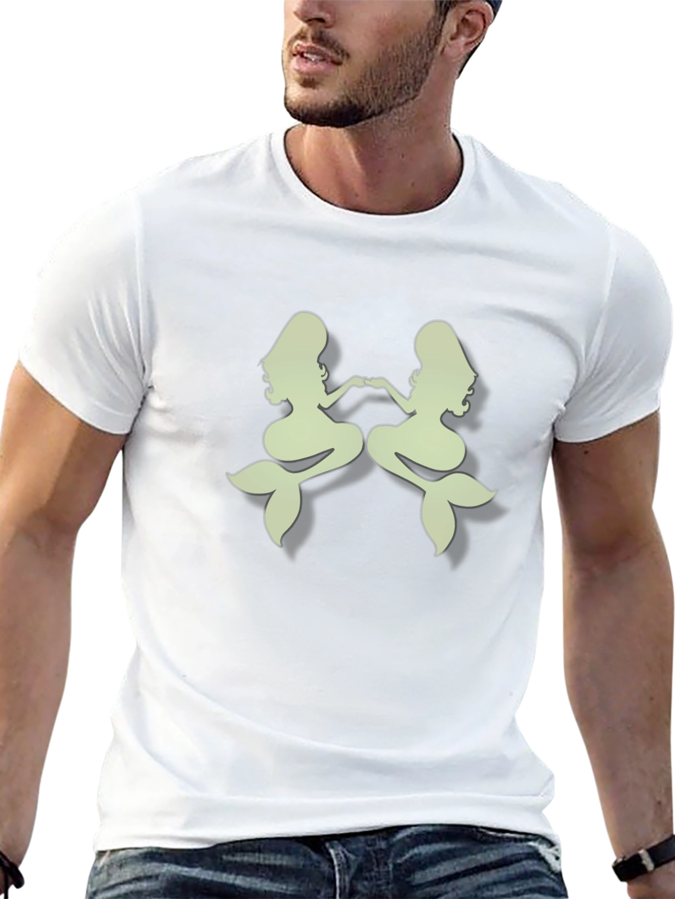 Twin Mermaid Graphic Tee - Black Cotton T-Shirt