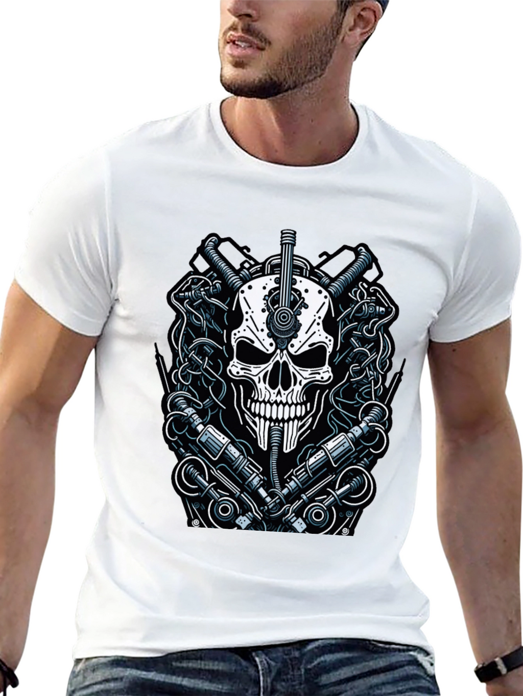Steampunk Skull Graphic Tee - Edgy & Unique Design