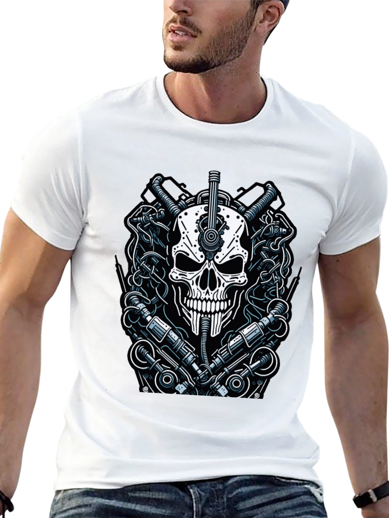 Steampunk Skull Graphic Tee - Edgy & Unique Design