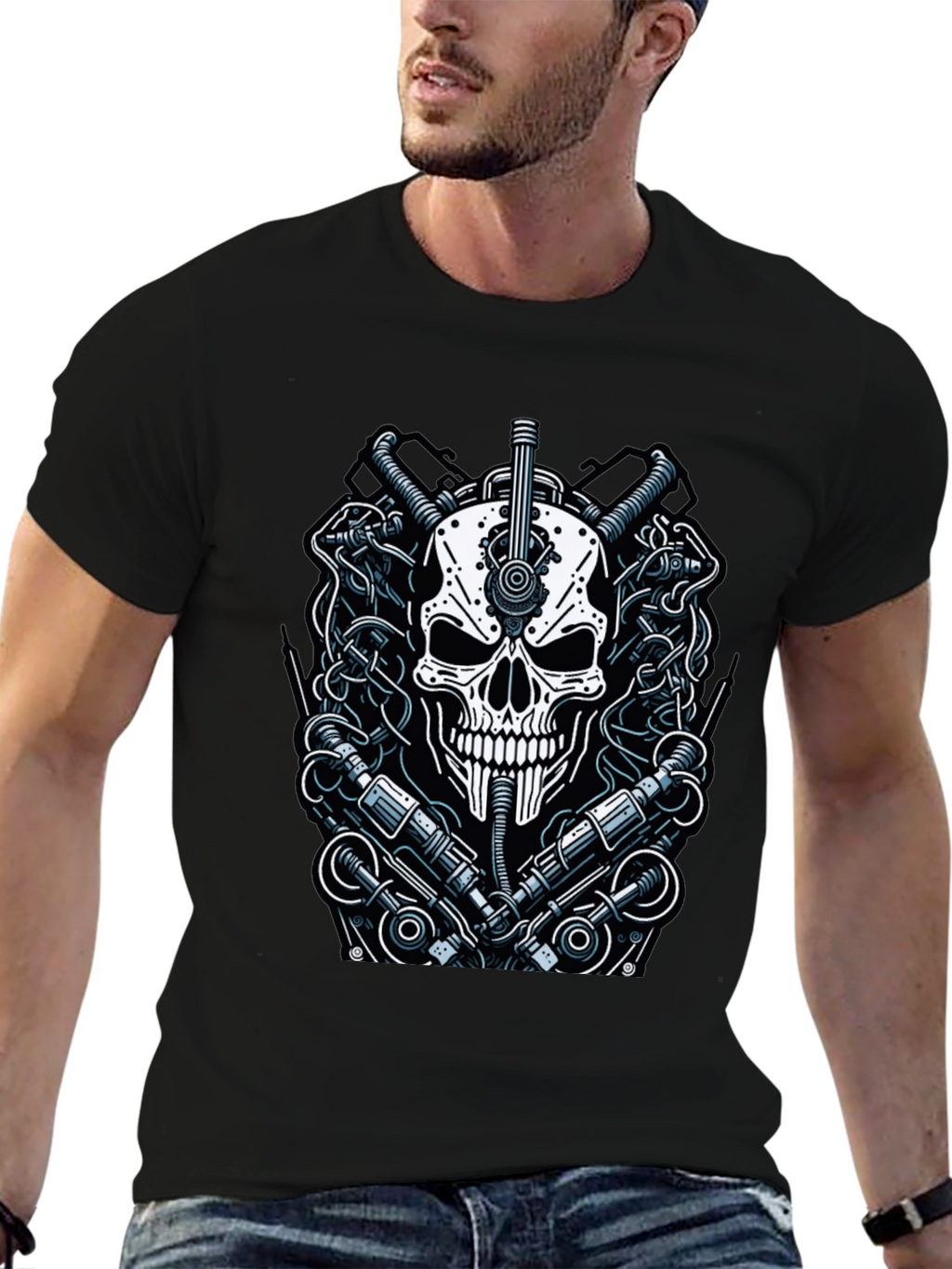 Steampunk Skull Graphic Tee - Edgy & Unique Design