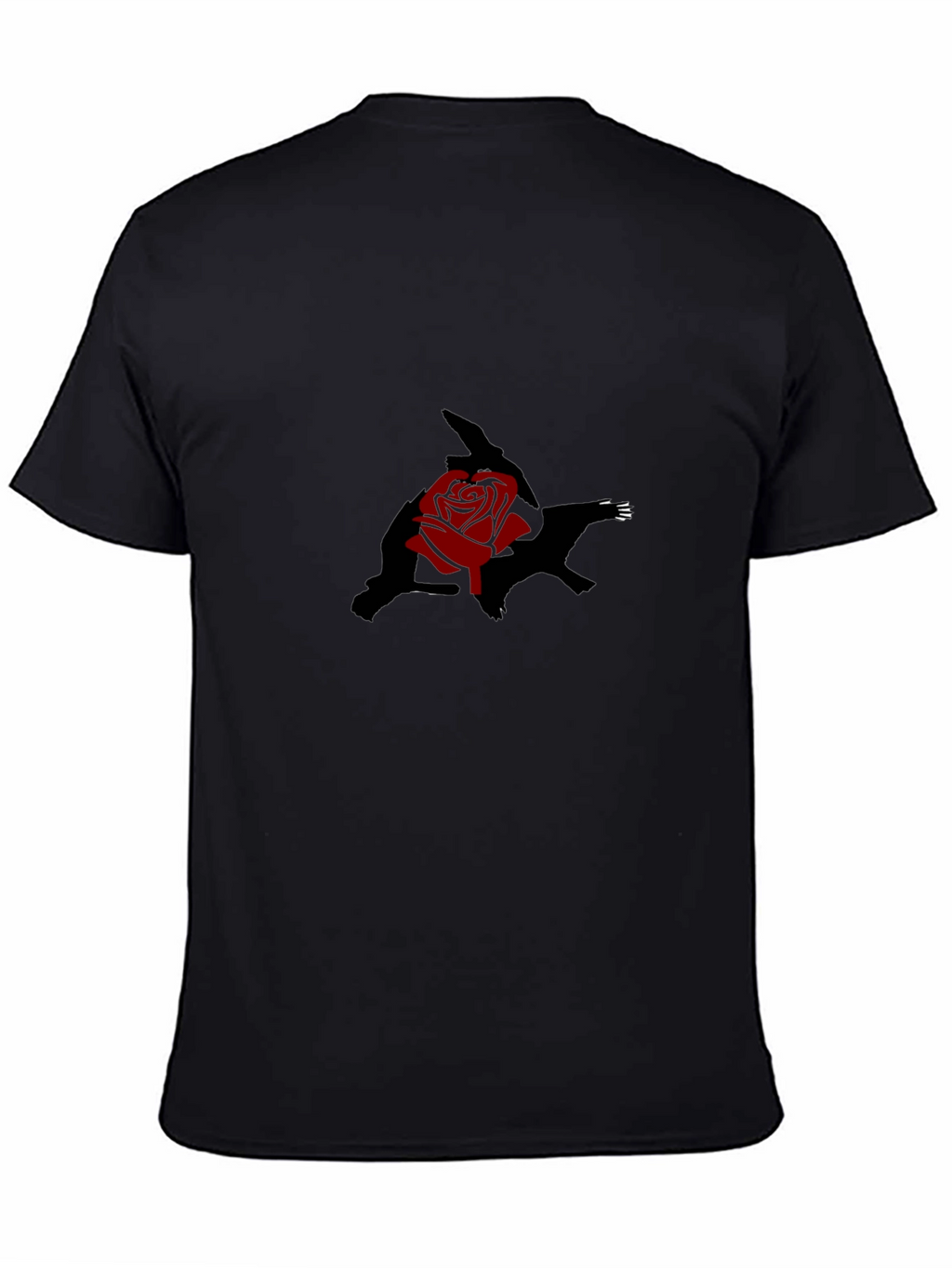 Black T-Shirt with Rose and Shadow Graphic Print