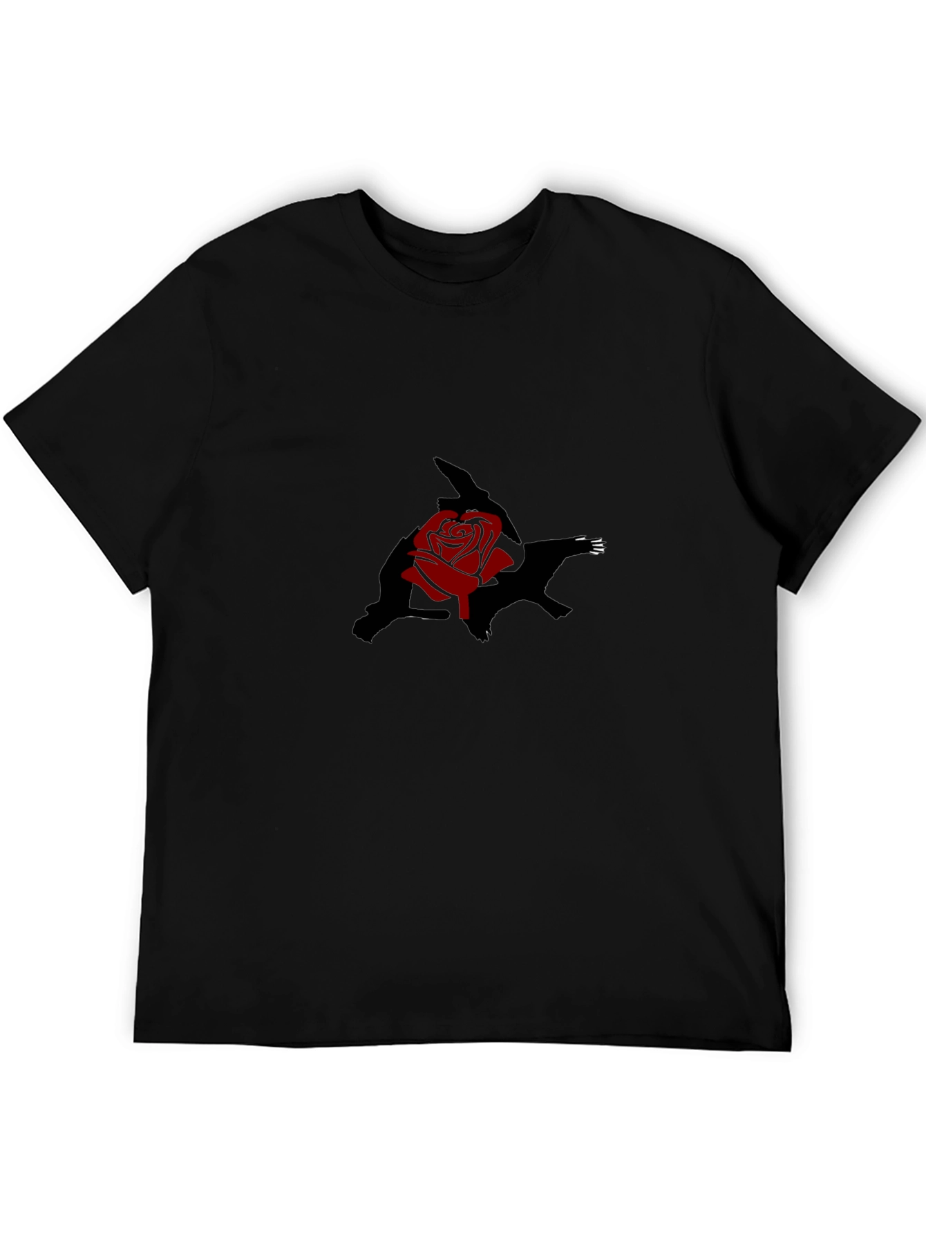 Black T-Shirt with Rose and Shadow Graphic Print